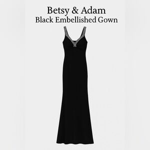 Betsy & Adam Black Embellished Evening Gown Long Formal Dress Size 4